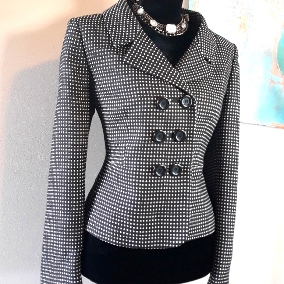Le Suit Black / White Print Blazer/ Jacket Size 14P - Picture 3 of 11
